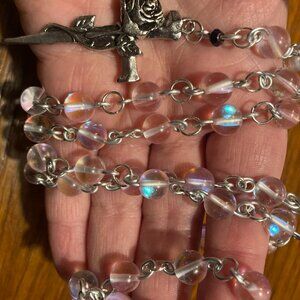 Handmade Rosary with Clear Shimmer Pink Glass Beads